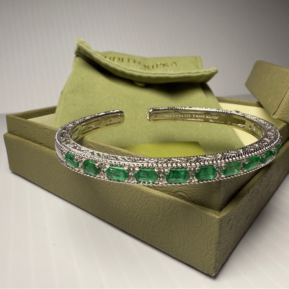 Judith Ripka Sterling 2.50  cttw Emerald & White Topaz Cuff R11 - Picture 3 of 11